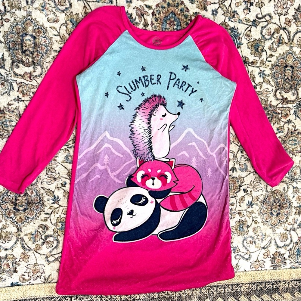 wonder nation Pink and Aqua "Slumber Party" Animal Stack Kids Pajama Top
